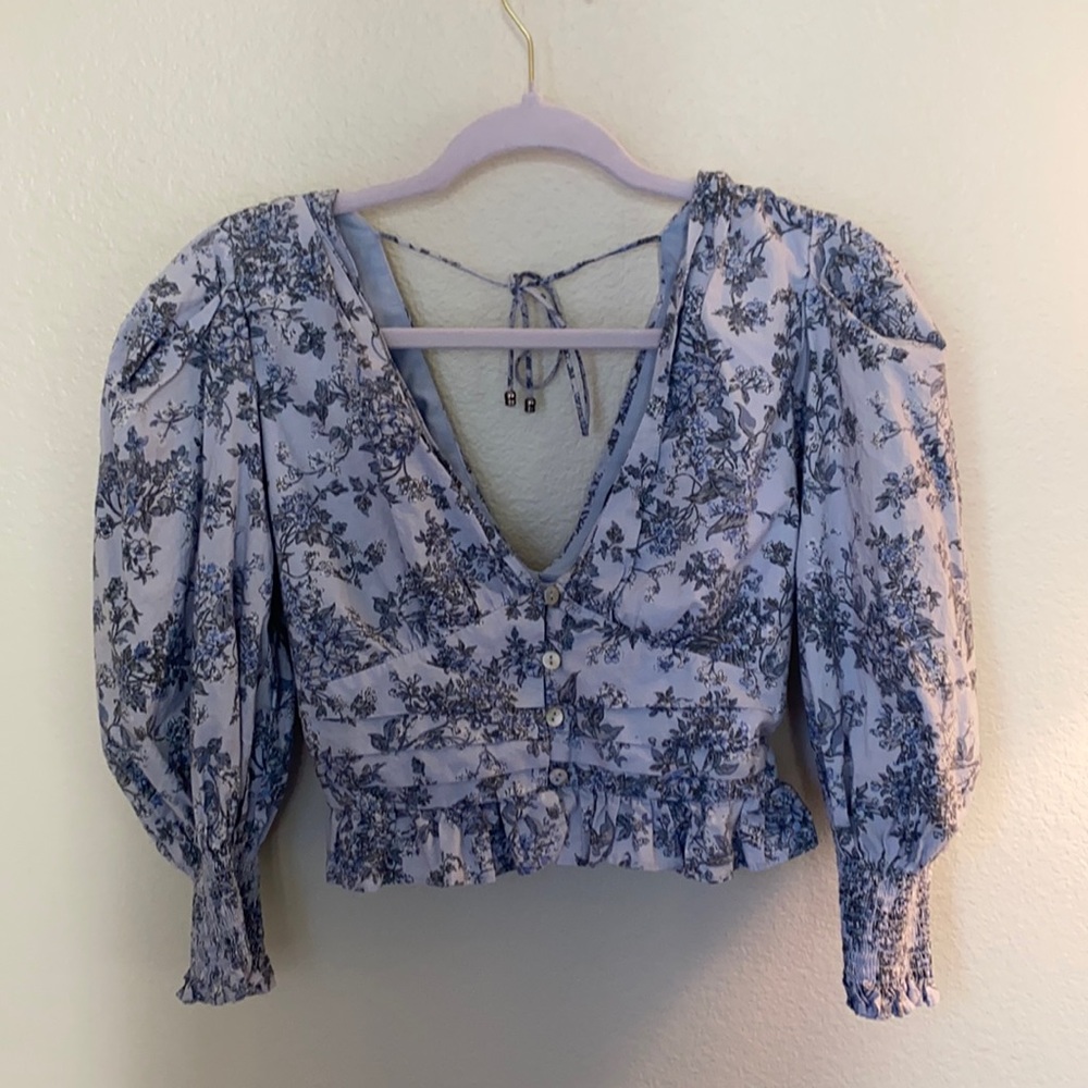 William B Puffy Sleeve Blue Blouse